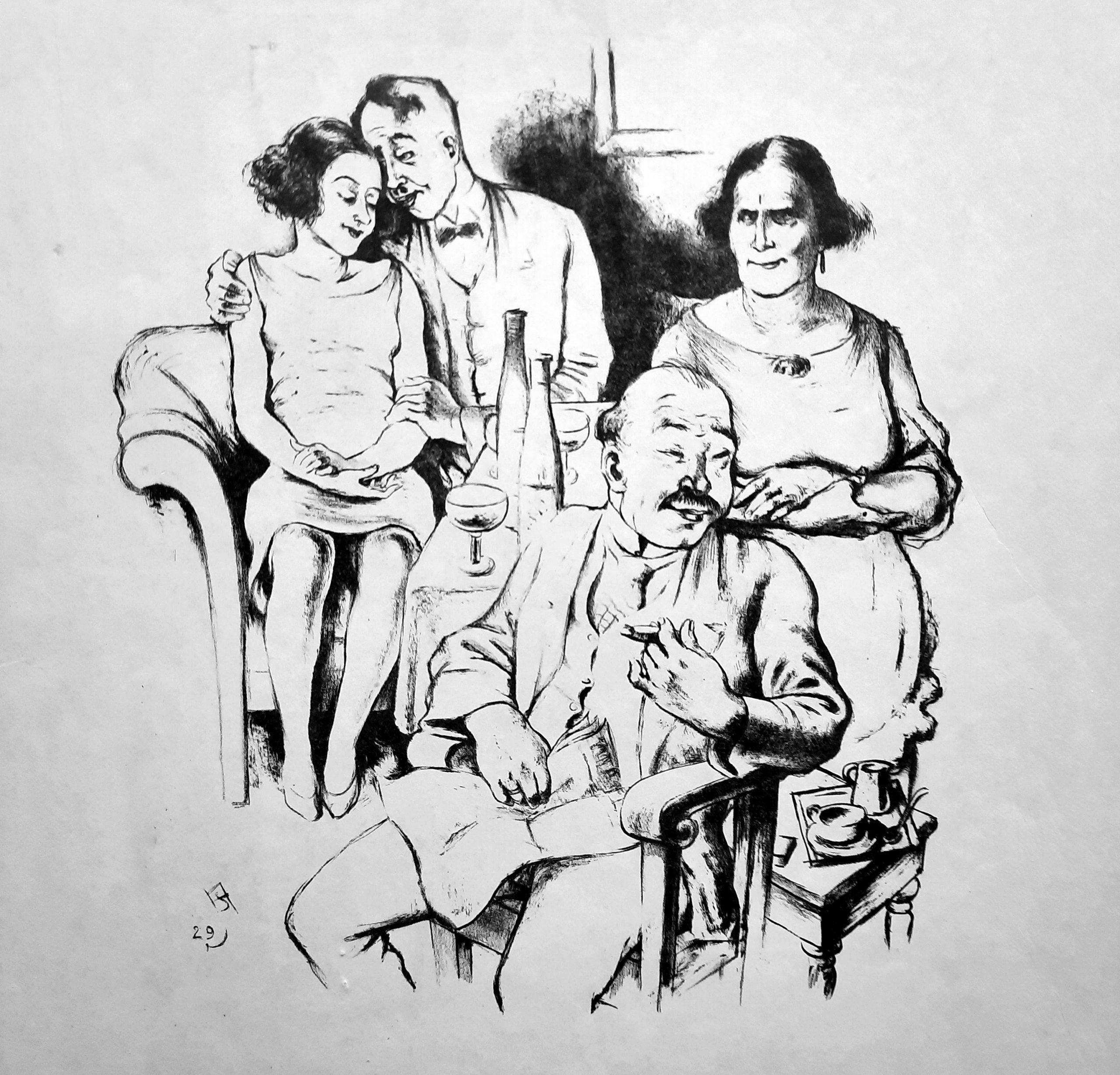 Alfred Springer, Familientreffen, Lithografie, 1928