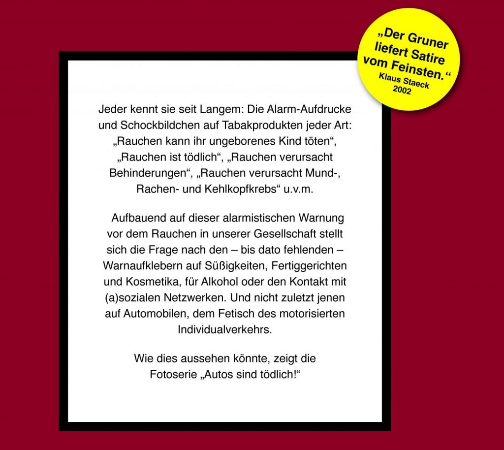 Cover back of the catalog book &quot;Cars are fatal&quot; by Paul Hermann Gruner