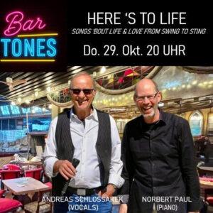 Locandina del concerto dei Bartones con il cantante Andreas Schlossarek e il pianista Norbert Paul al locale "The Bus".