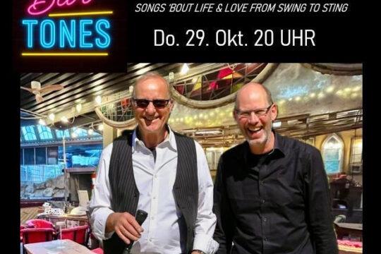 Cartel del concierto de los Bartones con el cantante Andreas Schlossarek y el pianista Norbert Paul en "The Bus".